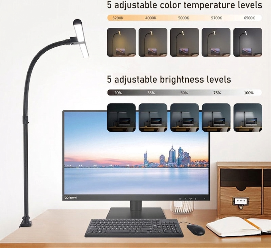 Dimbare LED Bureaulamp – 5 Lichtkleuren & Brede Verlichting Vestragear