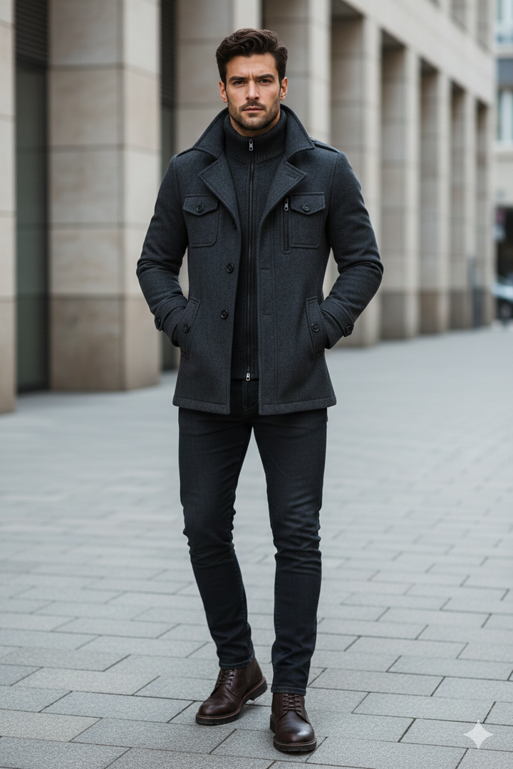 Abrigo largo y cálido de invierno para hombre - abrigo entallado cruzado