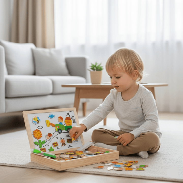 Magnetische Maltafel – 2-in-1 Holztafel mit Kreidetafel &amp; Magnetspiel Bolendo