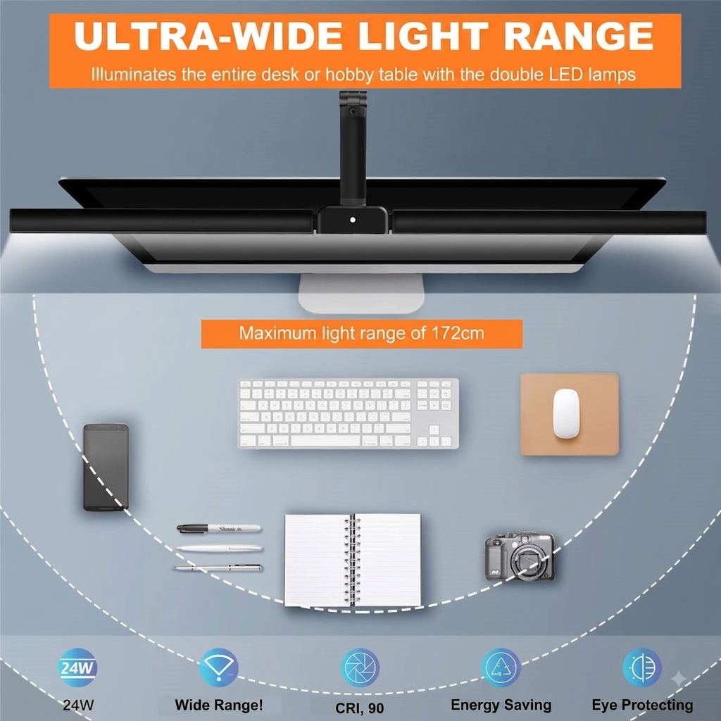 Dimbare LED Bureaulamp – 5 Lichtkleuren & Brede Verlichting Vestragear
