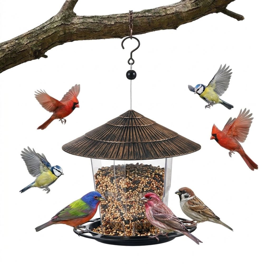 Vogelvoederhuis – Metalen hanging feeder met beschermkap en ruim voederreservoir Vestragear