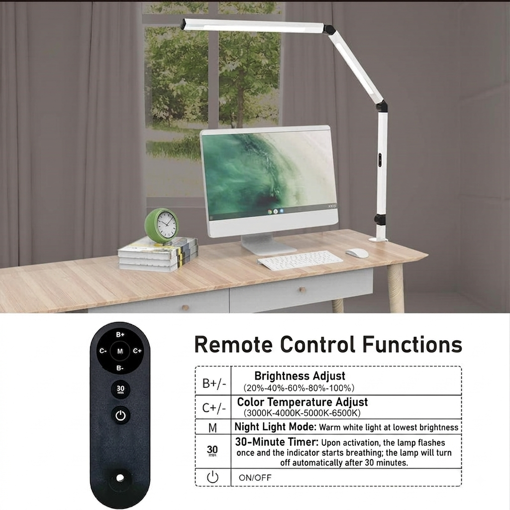 LED Bureaulamp – 4 Lichtkleuren, Afstandsbediening & Dubbele Lamp Vestragear