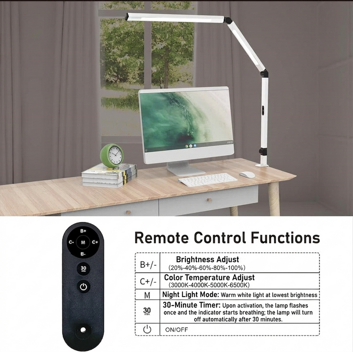LED Bureaulamp – 4 Lichtkleuren, Afstandsbediening &amp; Dubbele Lamp Vestragear