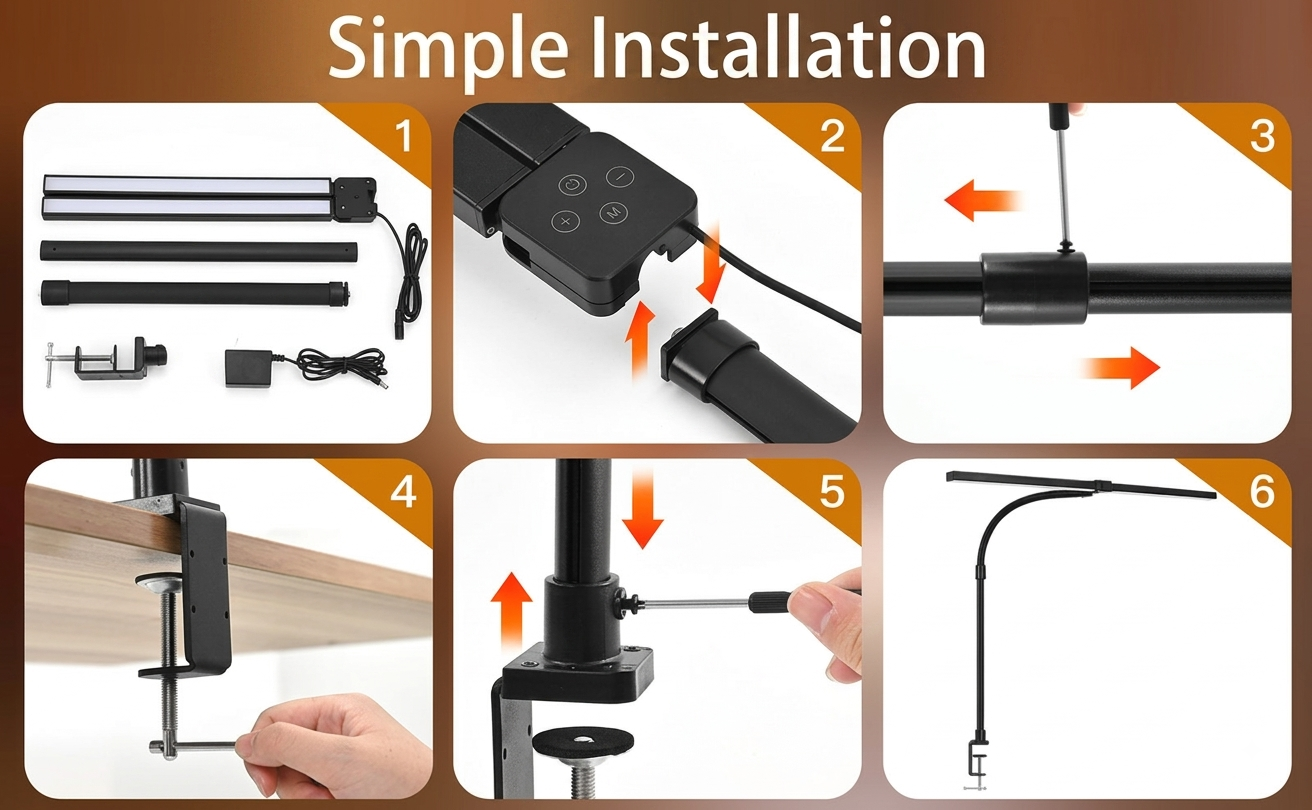 Dimbare LED Bureaulamp – 5 Lichtkleuren & Brede Verlichting Vestragear