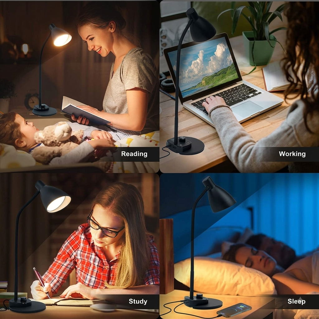 LED Bureaulamp – Dubbele Lamp, 5 Lichtkleuren &amp; Dimbaar Vestragear