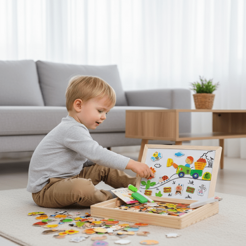 Magnetische Maltafel – 2-in-1 Holztafel mit Kreidetafel & Magnetspiel Bolendo