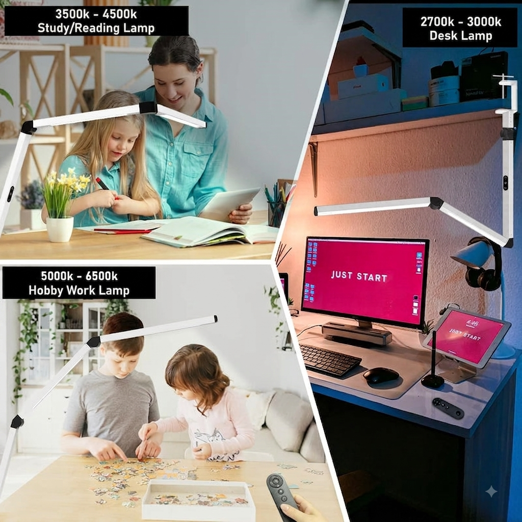 LED Bureaulamp – 4 Lichtkleuren, Afstandsbediening & Dubbele Lamp Vestragear