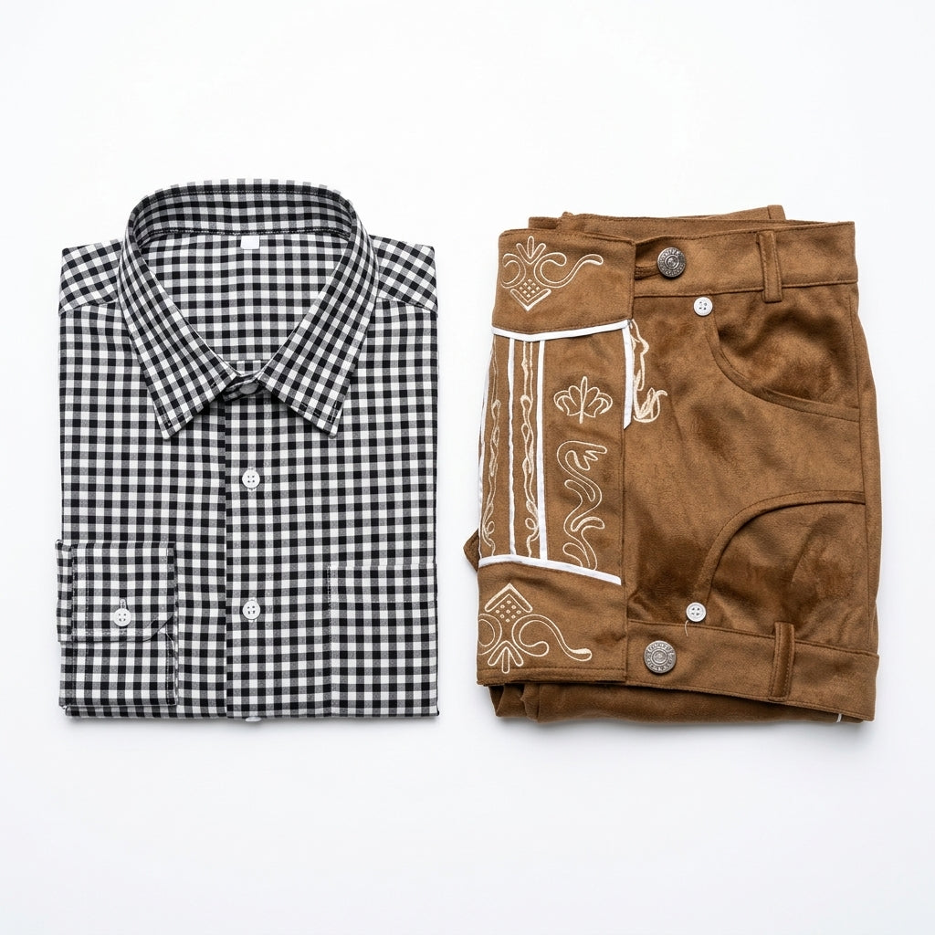 Lederhosen Heren – Korte Oktoberfest Broek met Bretels en Traditionele Borduursels VestraGear