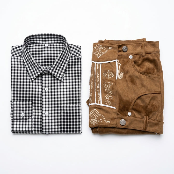 Lederhosen Heren – Korte Oktoberfest Broek met Bretels en Traditionele Borduursels VestraGear