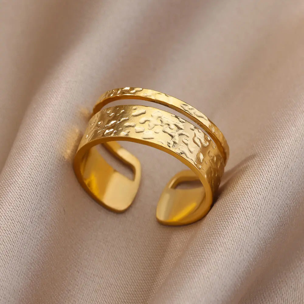 Varelia Geometrische Ring – Gouden Roestvrijstalen Openingsring voor Vrouwen, Duurzaam & Elegant Design