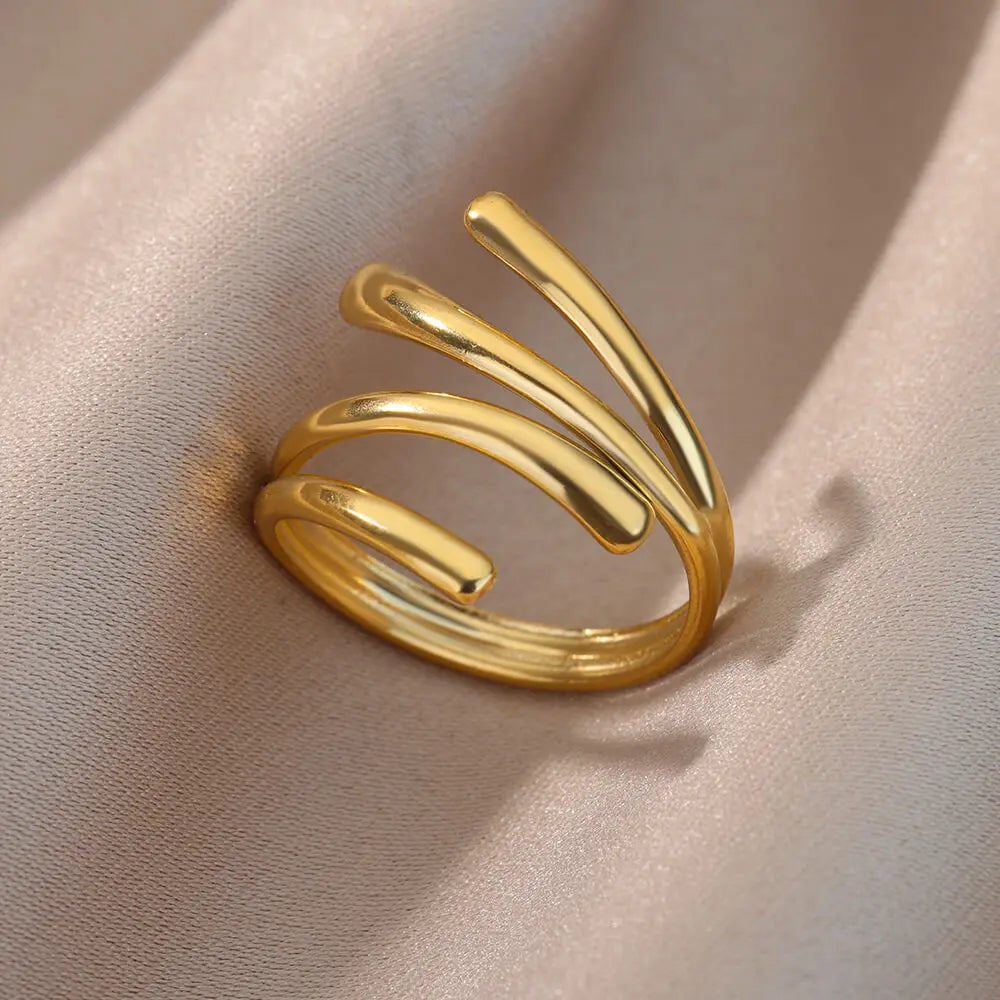 Varelia Geometrische Ring – Gouden Roestvrijstalen Openingsring voor Vrouwen, Duurzaam & Elegant Design