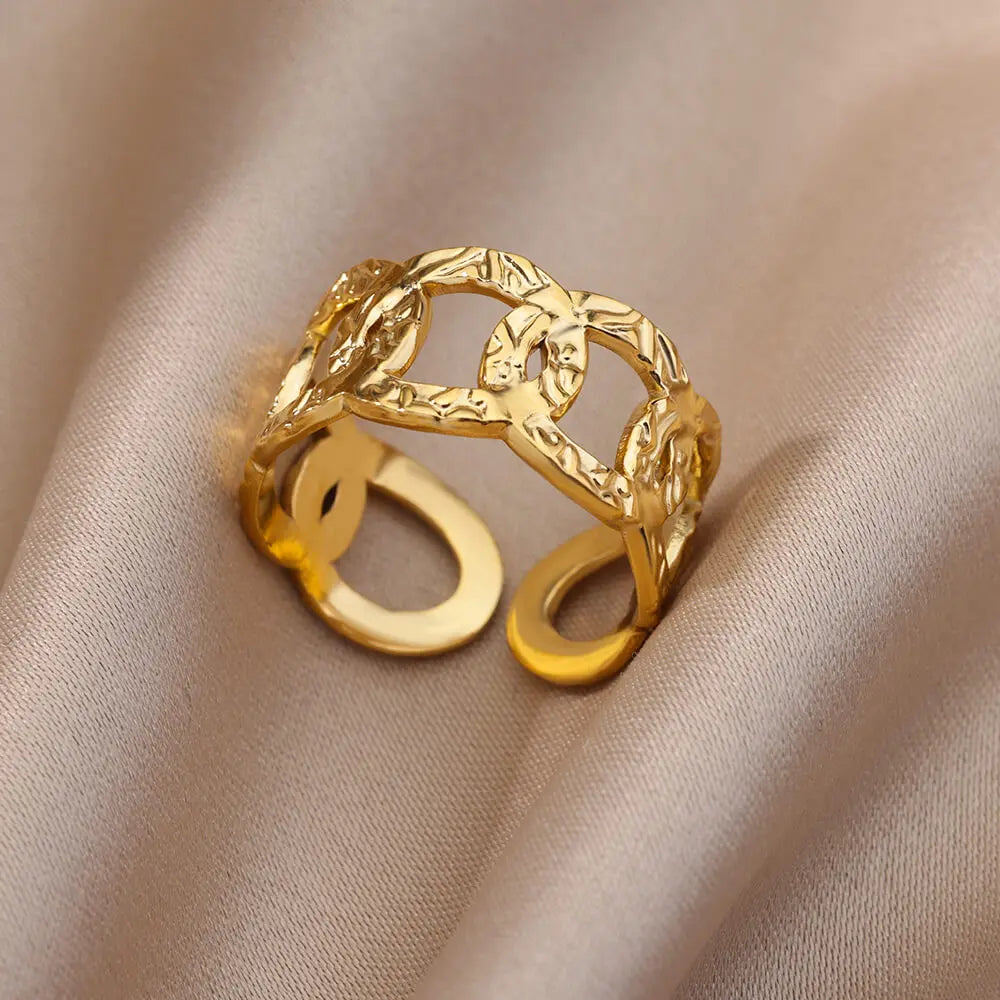 Varelia Anillo Geométrico – Anillo Abierto de Acero Inoxidable Dorado para Mujeres, Diseño Duradero y Elegante