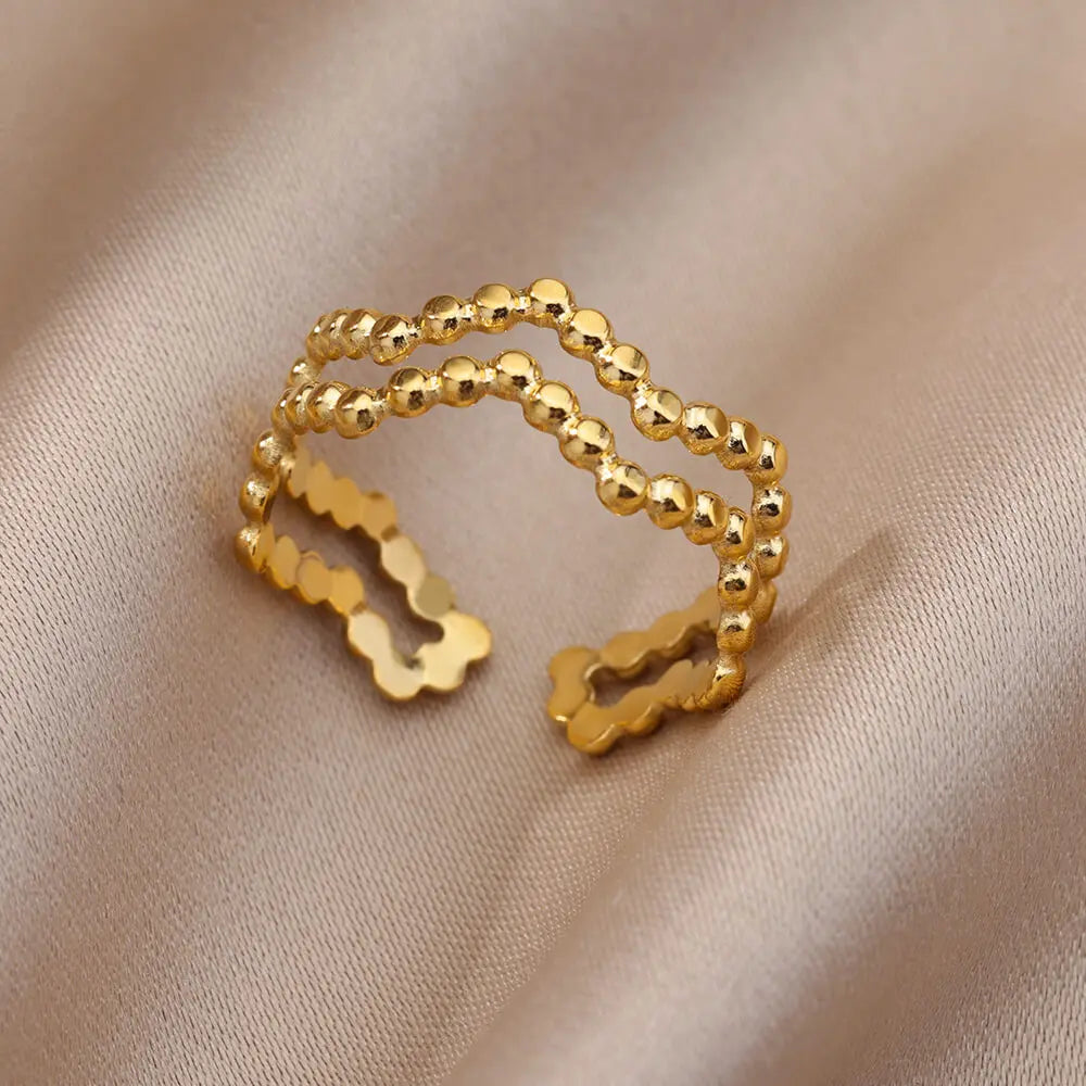 Varelia Geometrische Ring – Gouden Roestvrijstalen Openingsring voor Vrouwen, Duurzaam & Elegant Design