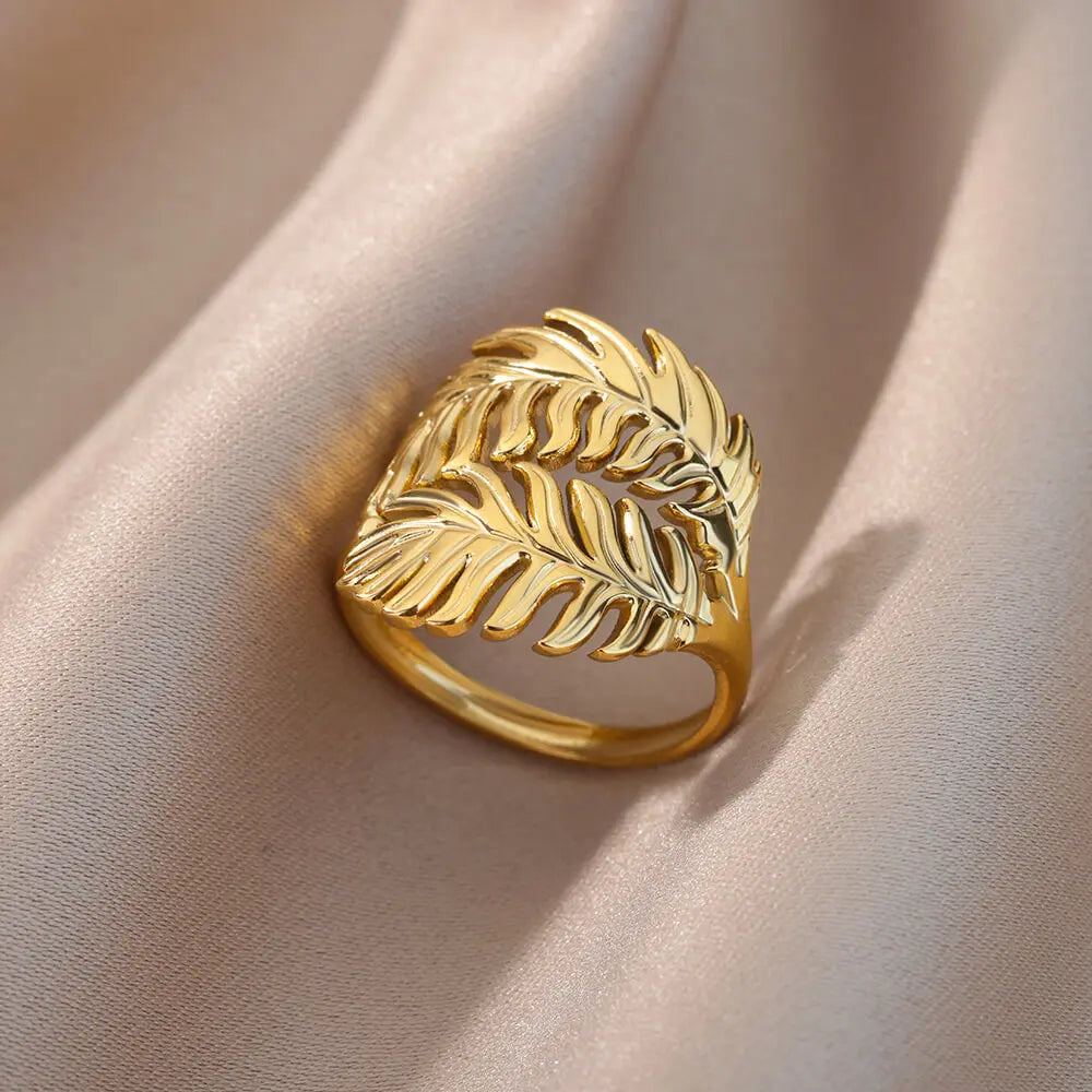 Varelia Anillo Geométrico – Anillo Abierto de Acero Inoxidable Dorado para Mujeres, Diseño Duradero y Elegante