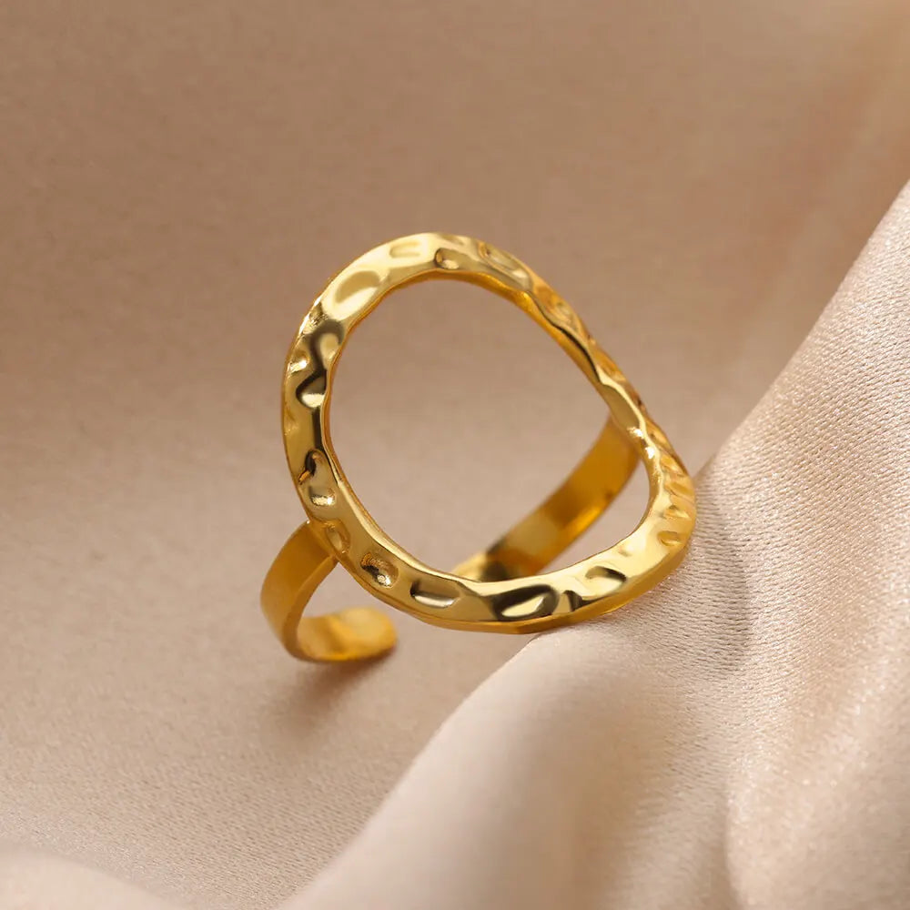 Varelia Geometrische Ring – Gouden Roestvrijstalen Openingsring voor Vrouwen, Duurzaam & Elegant Design