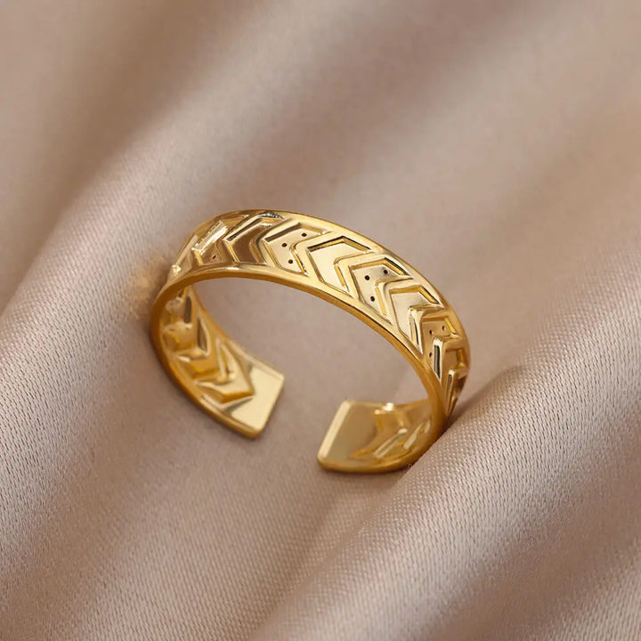 Varelia Anillo Geométrico – Anillo Abierto de Acero Inoxidable Dorado para Mujeres, Diseño Duradero y Elegante