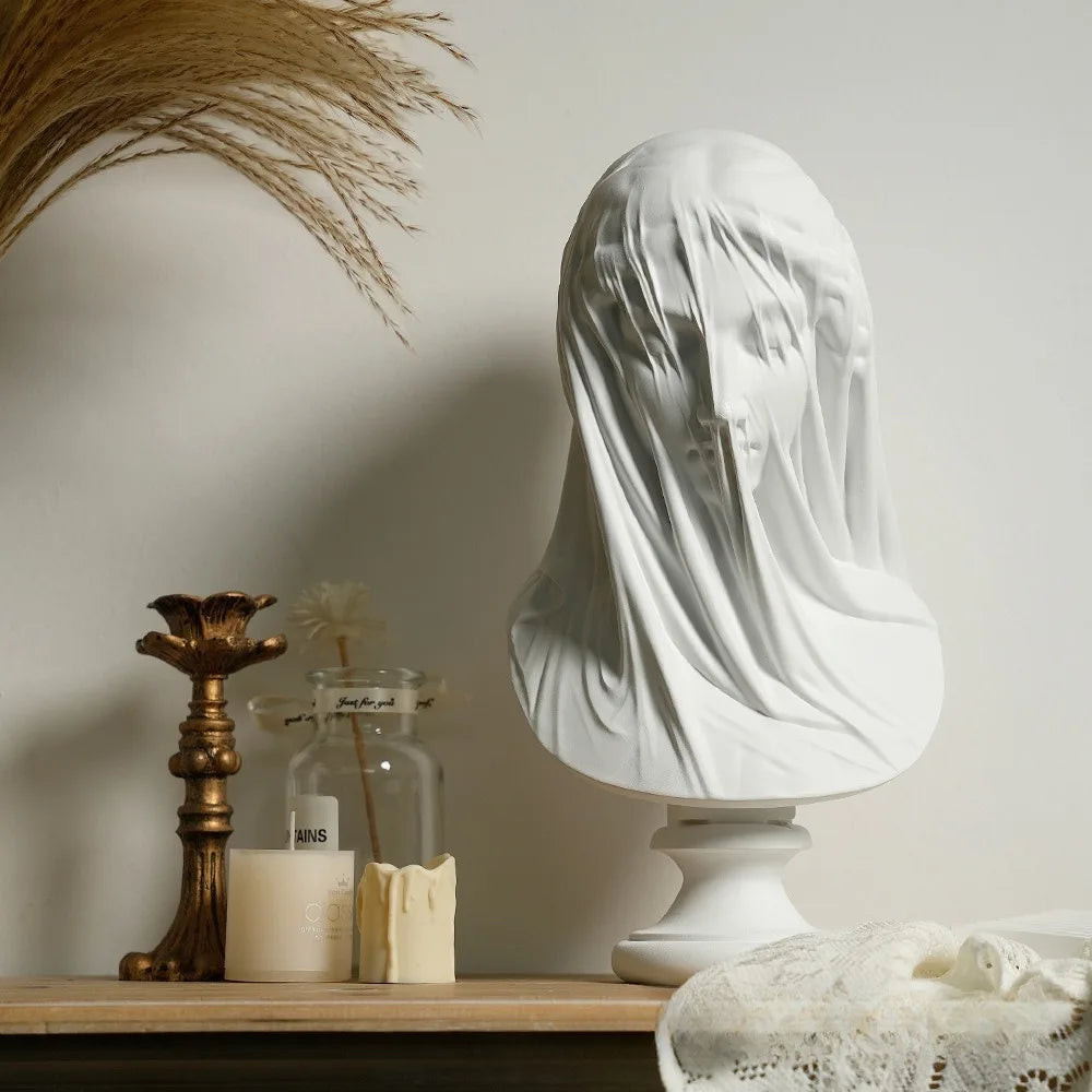 Gesluierde Damesbuste Beeldhouwwerk van Hars, Klassieke Griekse Godin Decoratie voor Woonkamer en Bureau 0