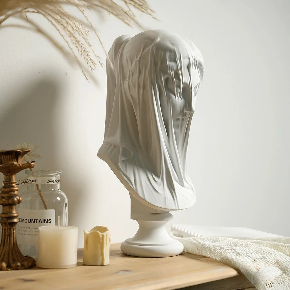 Gesluierde Damesbuste Beeldhouwwerk van Hars, Klassieke Griekse Godin Decoratie voor Woonkamer en Bureau 2