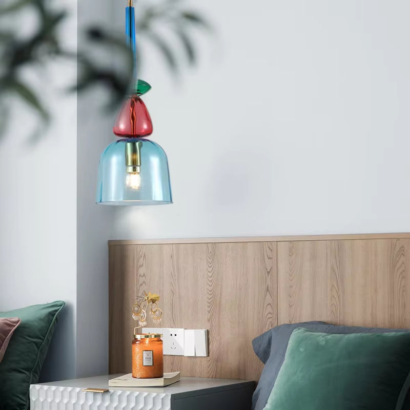 Glazen hanglamp – Kleurrijke hanglamp met E27 fitting en verstelbare ophanging. 1
