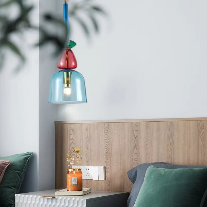 Glazen hanglamp – Kleurrijke hanglamp met E27 fitting en verstelbare ophanging. 1