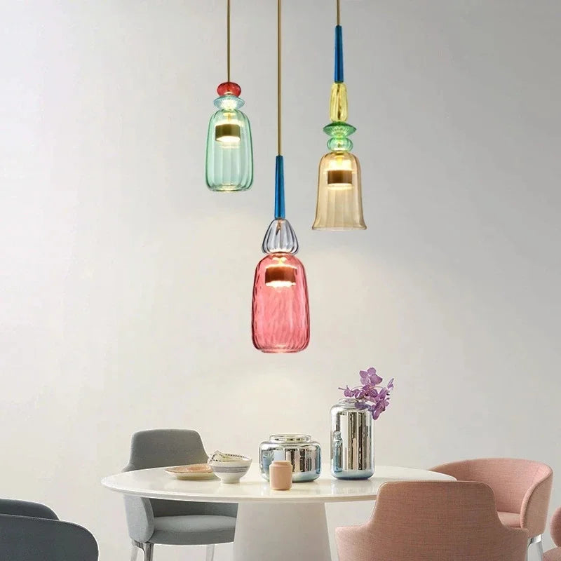 Glazen hanglamp – Kleurrijke hanglamp met E27 fitting en verstelbare ophanging. 2