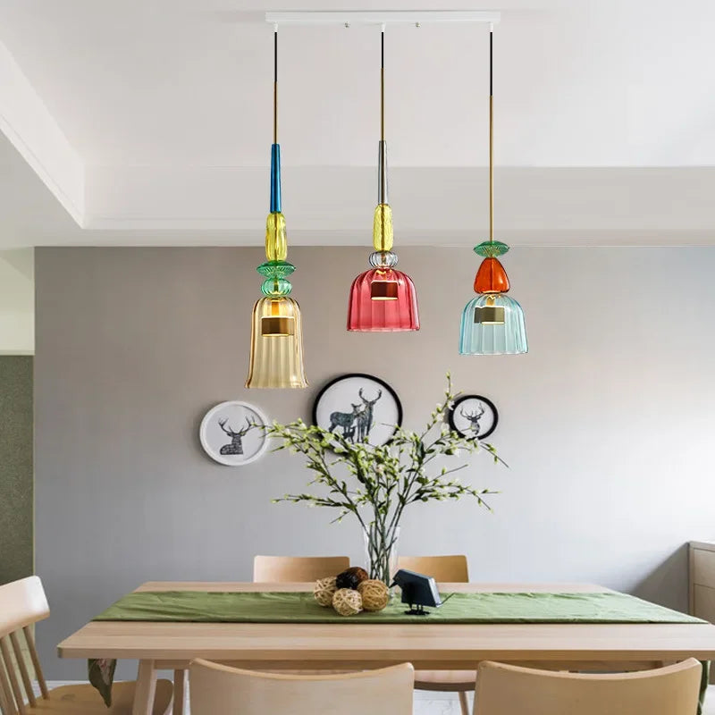 Glazen hanglamp – Kleurrijke hanglamp met E27 fitting en verstelbare ophanging. 3