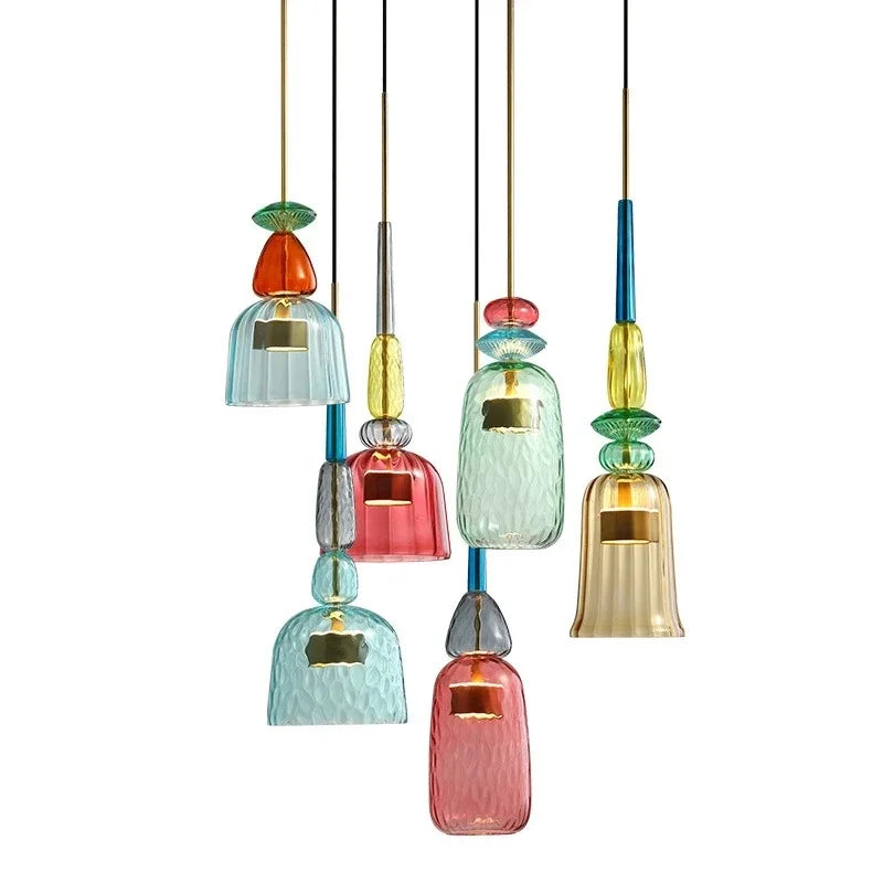 Glazen hanglamp – Kleurrijke hanglamp met E27 fitting en verstelbare ophanging. 4