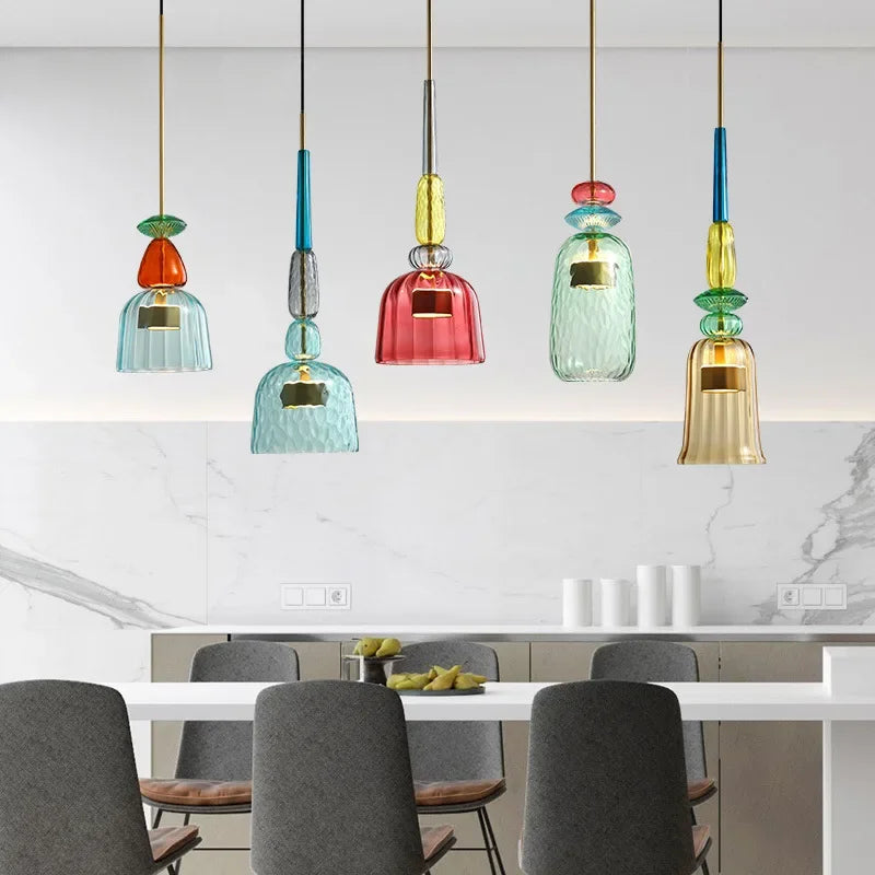 Glazen hanglamp – Kleurrijke hanglamp met E27 fitting en verstelbare ophanging. 5