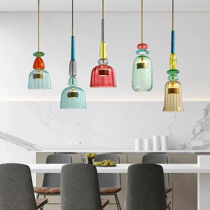 Glazen hanglamp – Kleurrijke hanglamp met E27 fitting en verstelbare ophanging. 5