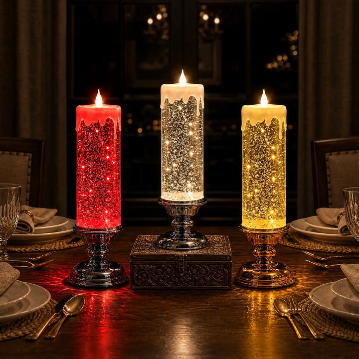LED Glitter Candle – Flameless Candle with Swirling Glitter and a Warm Glow Tevako