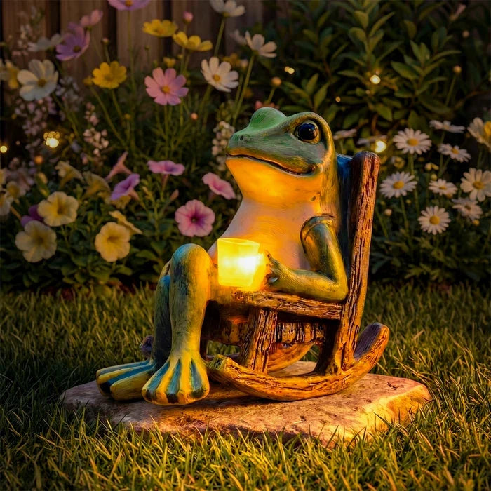 Glowing Frog Garden Statue – Frog Figure Holding an Illuminated Cup Tevako