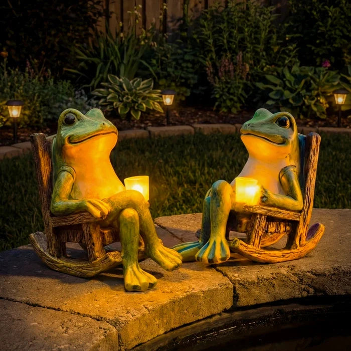 Glowing Frog Garden Statue – Frog Figure Holding an Illuminated Cup Tevako