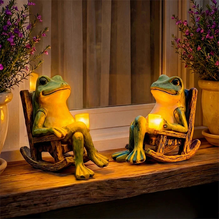 Glowing Frog Garden Statue – Frog Figure Holding an Illuminated Cup Tevako