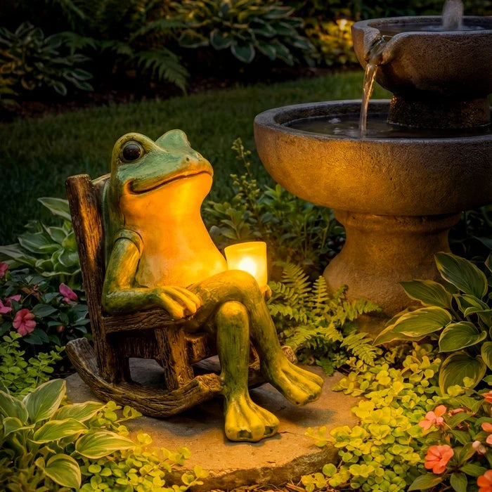 Glowing Frog Garden Statue – Frog Figure Holding an Illuminated Cup Tevako