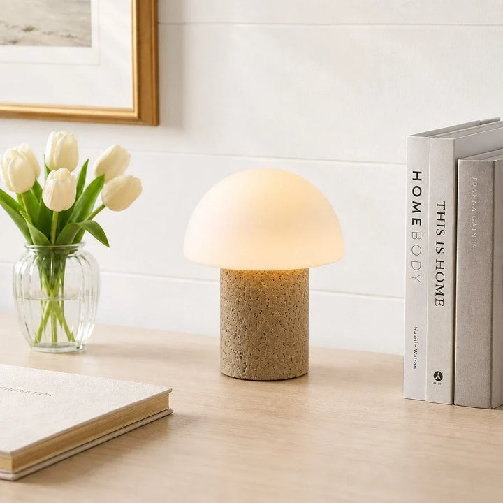 Glynnis Wabi-Sabi Travertine Mushroom Table Light 5