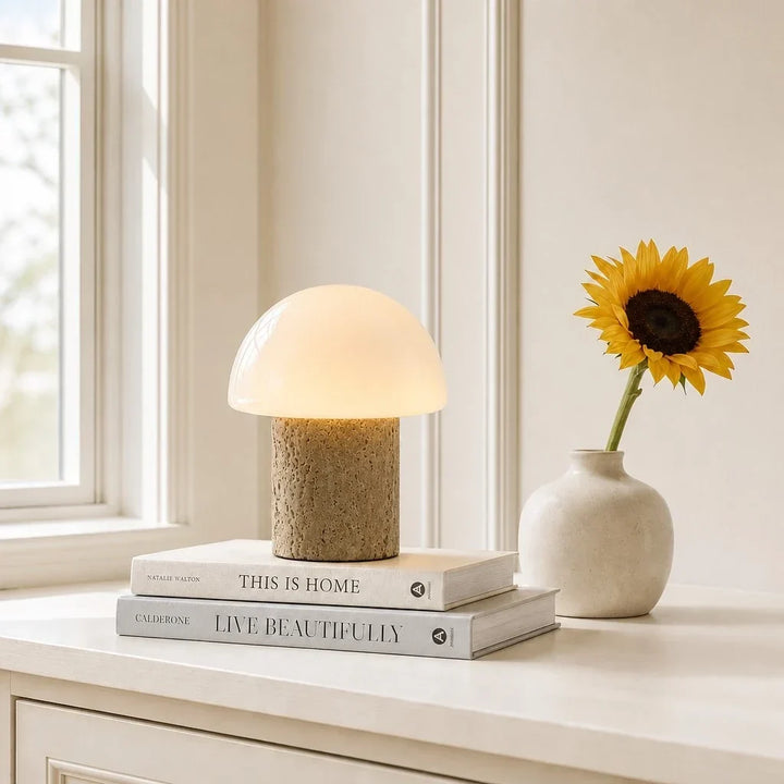 Glynnis Wabi-Sabi Travertine Mushroom Table Light 6