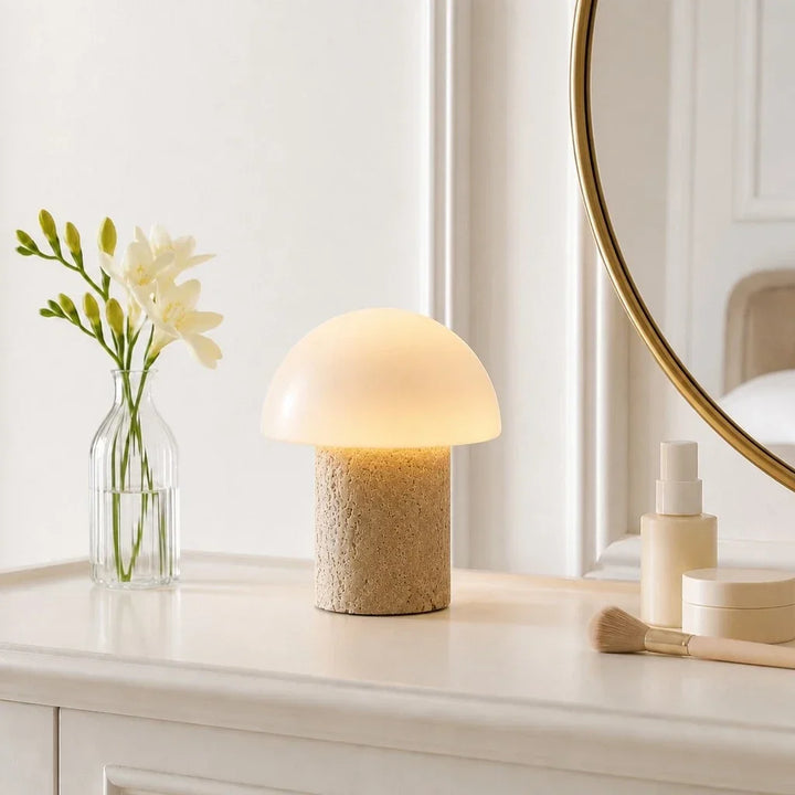 Glynnis Wabi-Sabi Travertine Mushroom Table Light 7