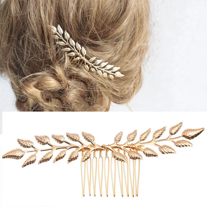 Gouden Haarband Dames met Bladvorm voor Bruiloft en Feestelijke Gelegenheden 4