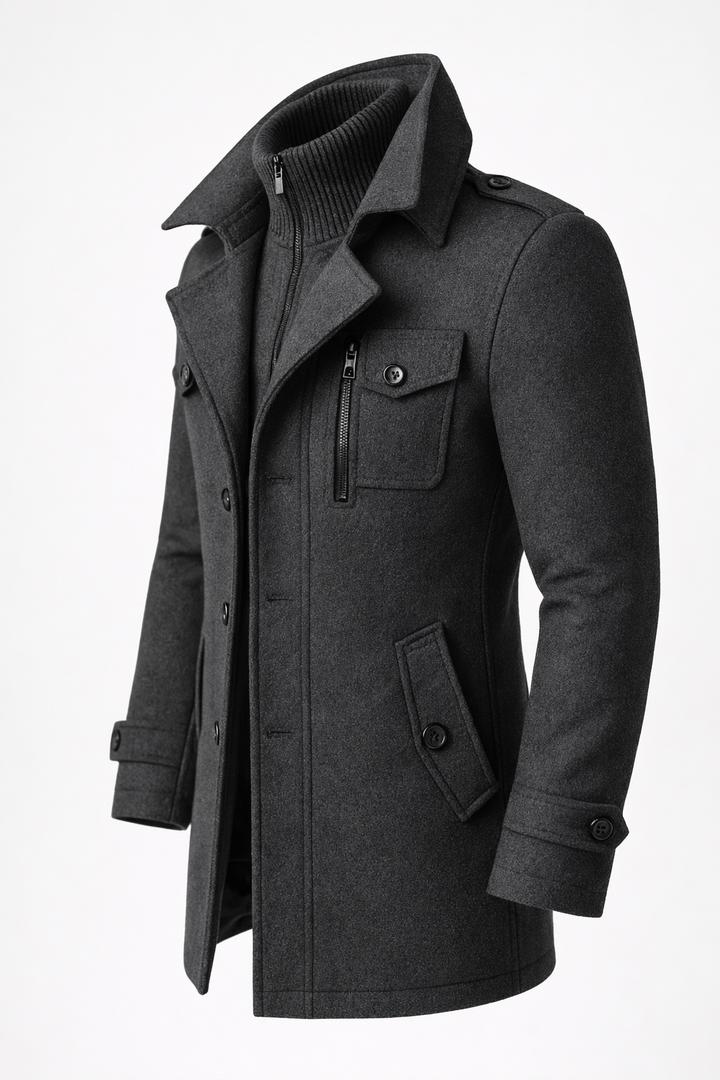 Abrigo largo y cálido de invierno para hombre - abrigo entallado cruzado