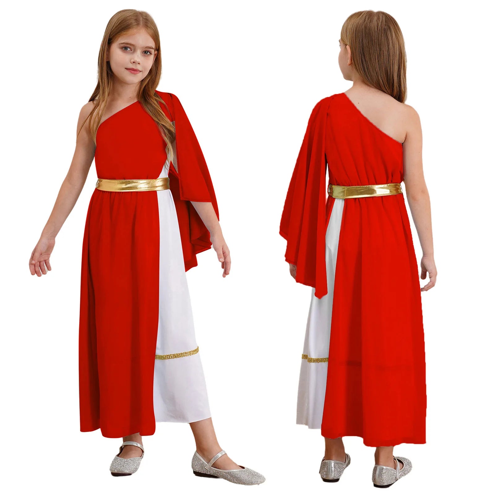 Grieks-Romeins Athena Godin Kostuum voor Meisjes met Gouden Accenten en Toga 10