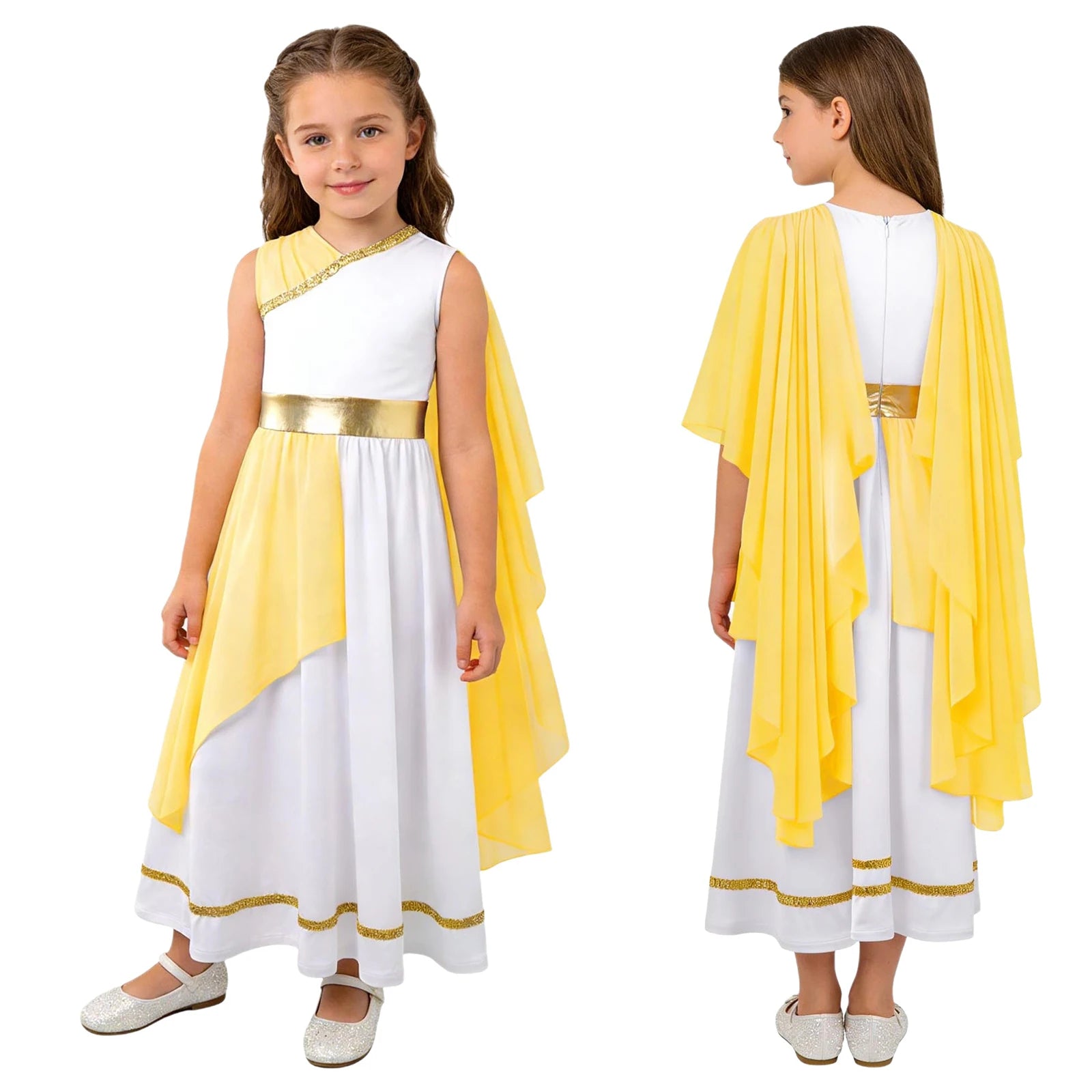 Grieks-Romeins Athena Godin Kostuum voor Meisjes met Gouden Accenten en Toga 12