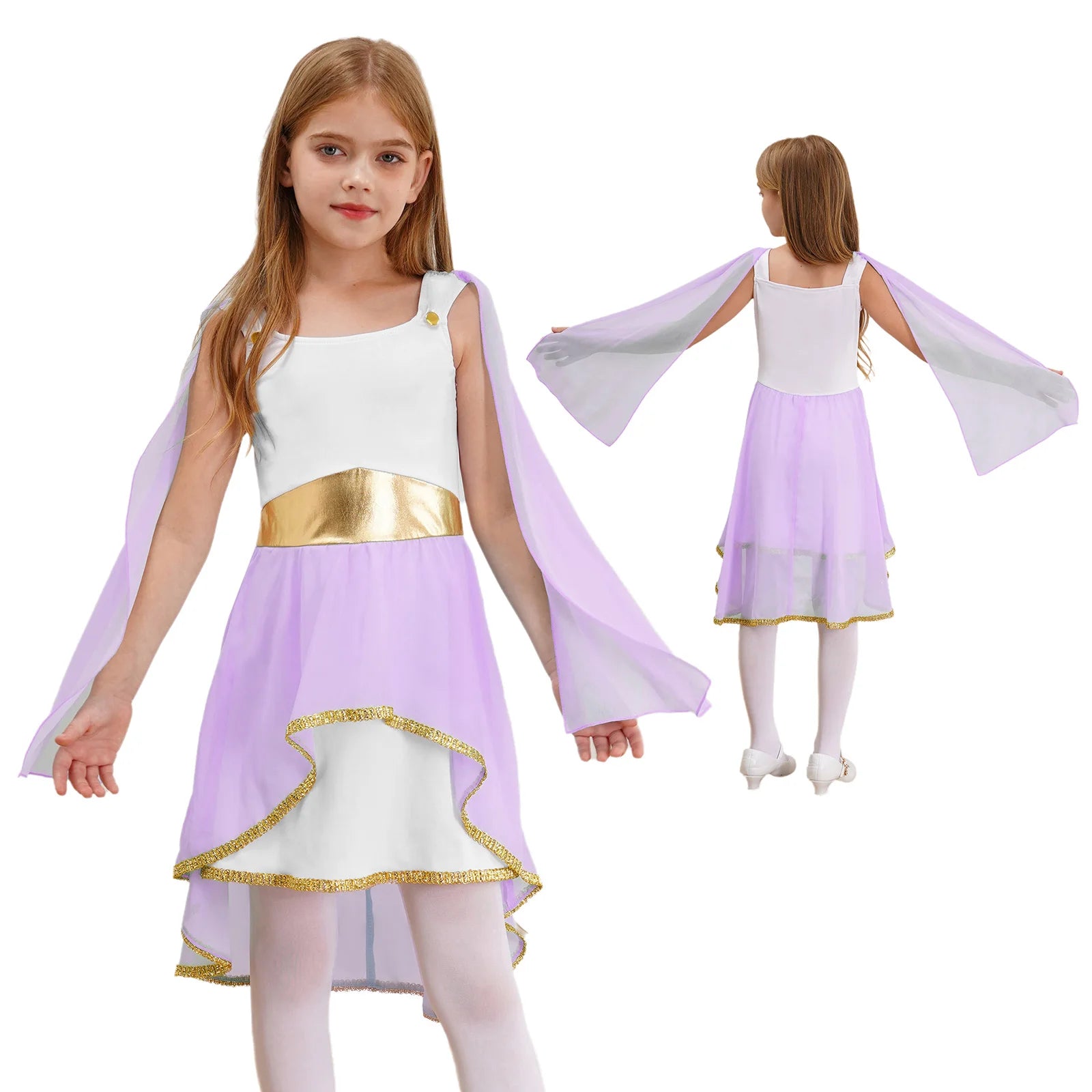 Grieks-Romeins Athena Godin Kostuum voor Meisjes met Gouden Accenten en Toga 16