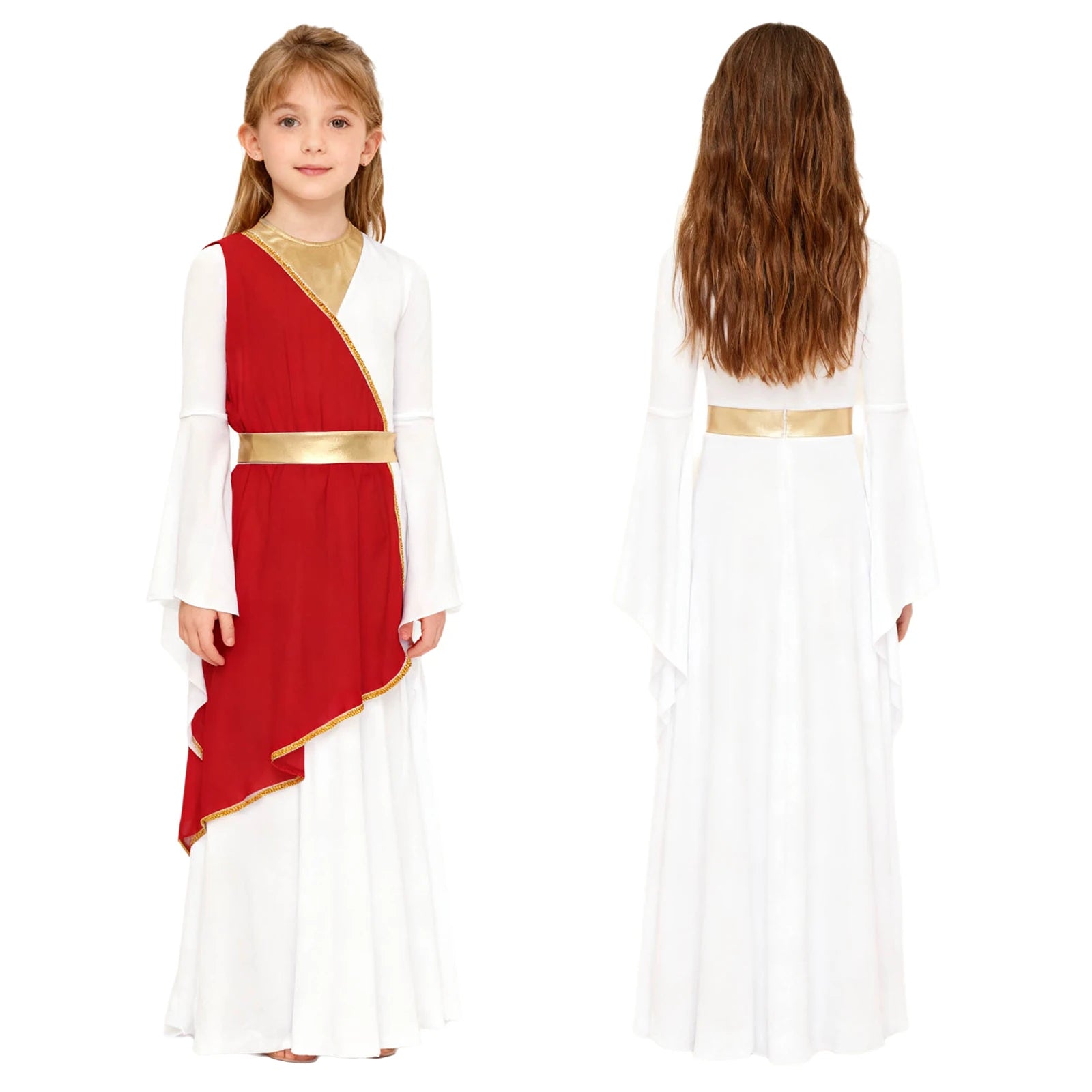 Grieks-Romeins Athena Godin Kostuum voor Meisjes met Gouden Accenten en Toga 20