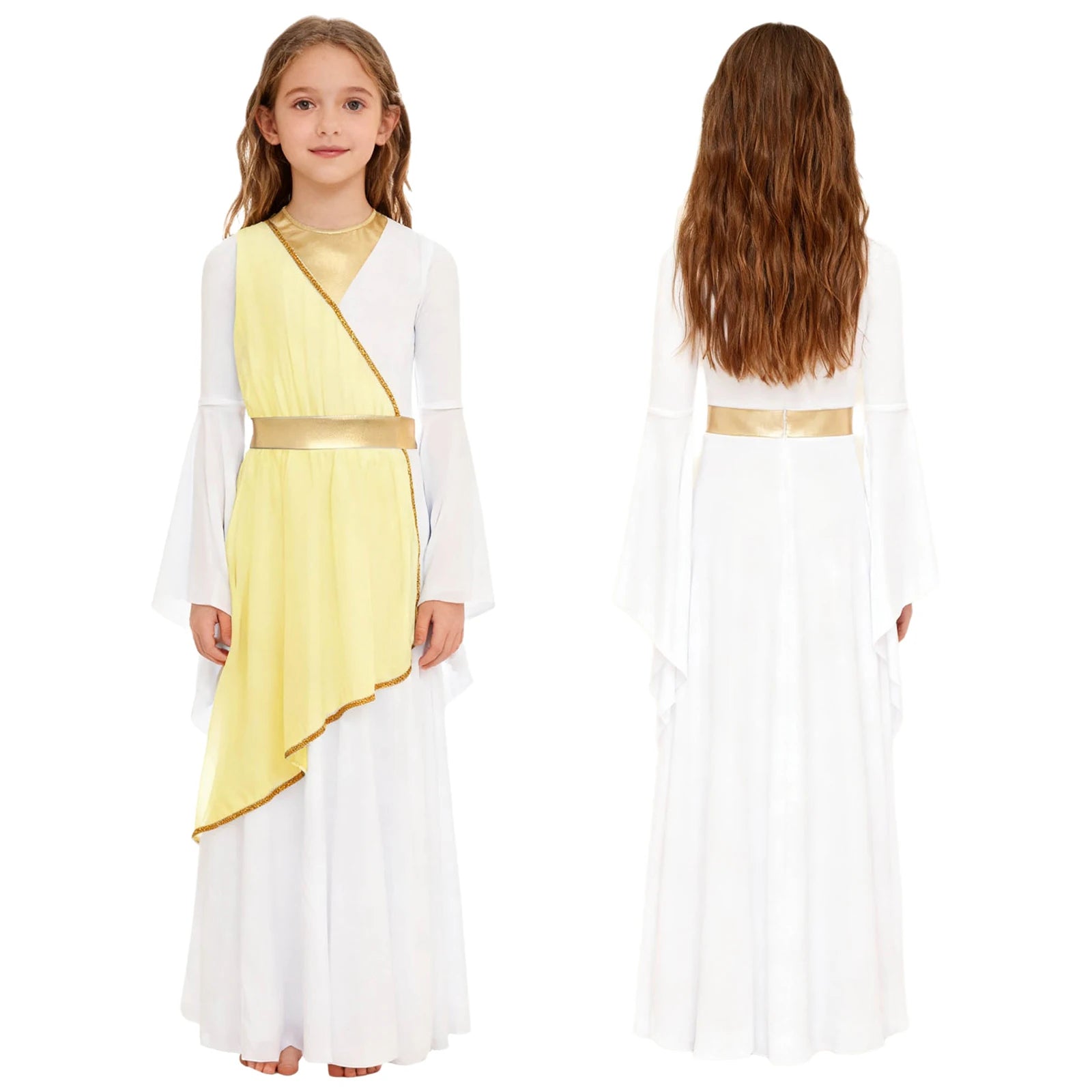 Grieks-Romeins Athena Godin Kostuum voor Meisjes met Gouden Accenten en Toga 22