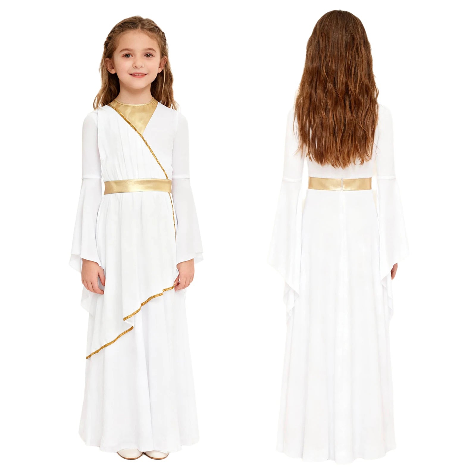 Grieks-Romeins Athena Godin Kostuum voor Meisjes met Gouden Accenten en Toga 23