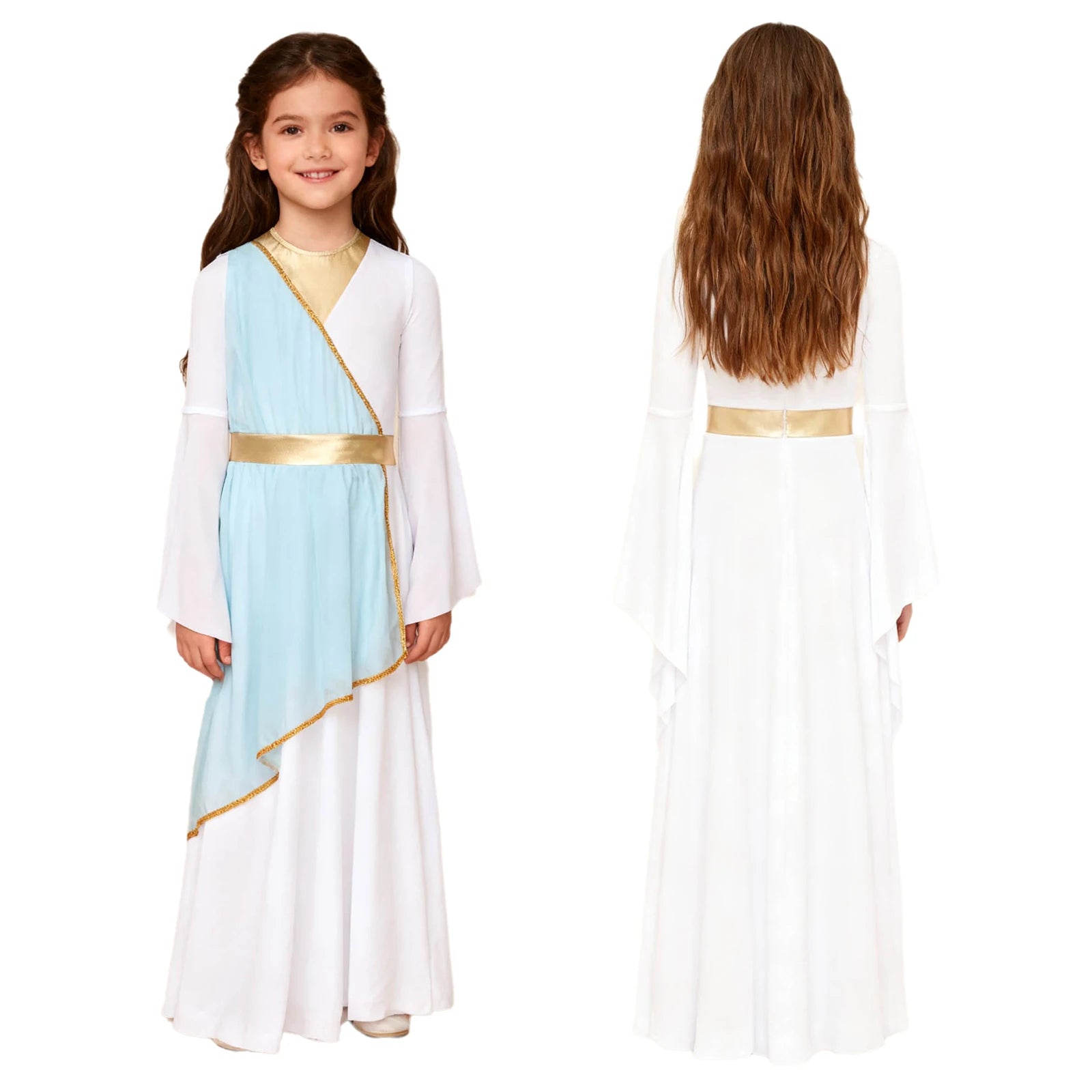 Grieks-Romeins Athena Godin Kostuum voor Meisjes met Gouden Accenten en Toga 25