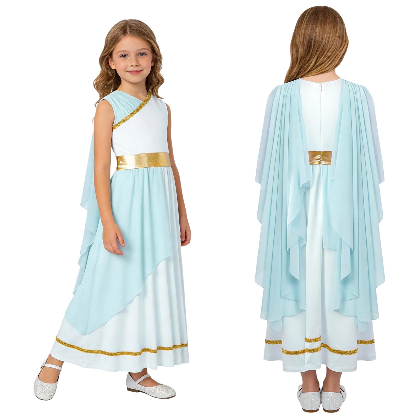 Grieks-Romeins Athena Godin Kostuum voor Meisjes met Gouden Accenten en Toga 27