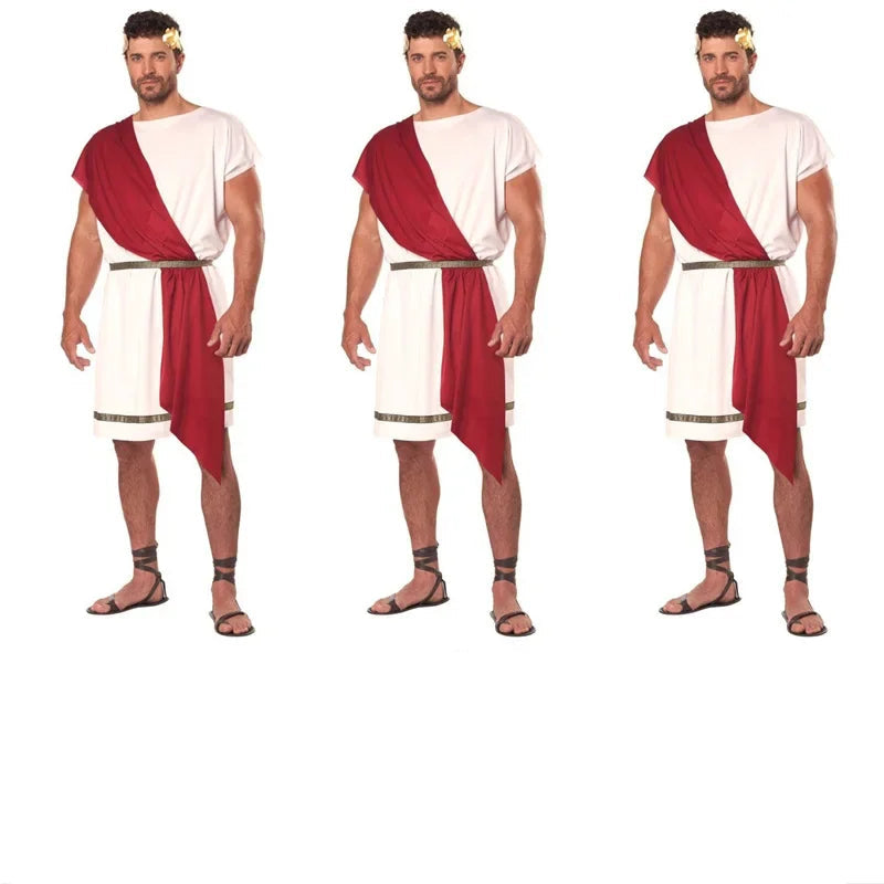 Grieks Toga-Kostuum voor Mannen met Leren Polsbandje en Gouden Accenten 4