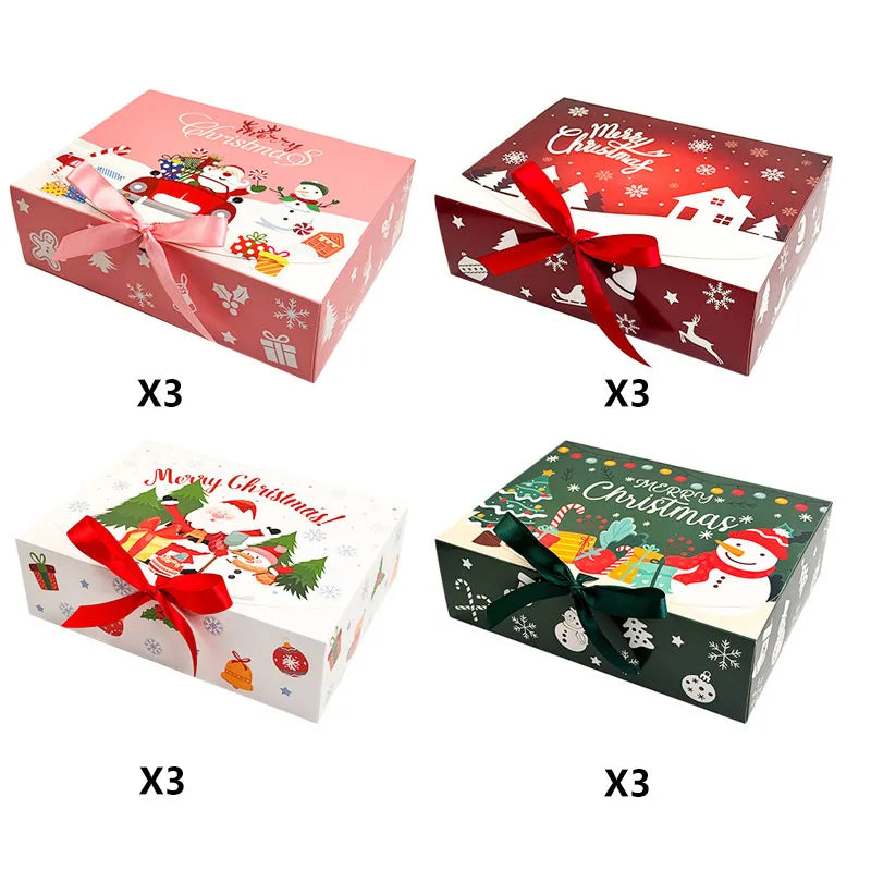 Grote Kerstcadeaudozen met Deksels - Set van 12 in Rood, Groen, Roze en Wit 6