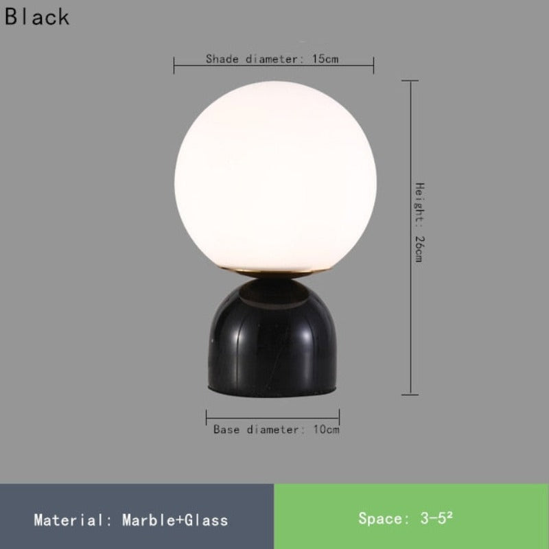 Lámpara de mesa Marbela – Base de mármol de lujo con pantalla de vidrio redonda y luz LED cálida